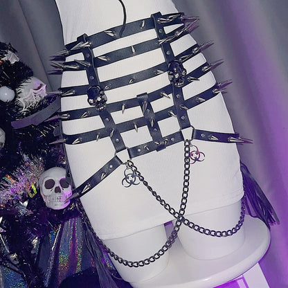 チャームタッセルウエスト＆ベルトスタッドブラックスケルトンY2K装飾