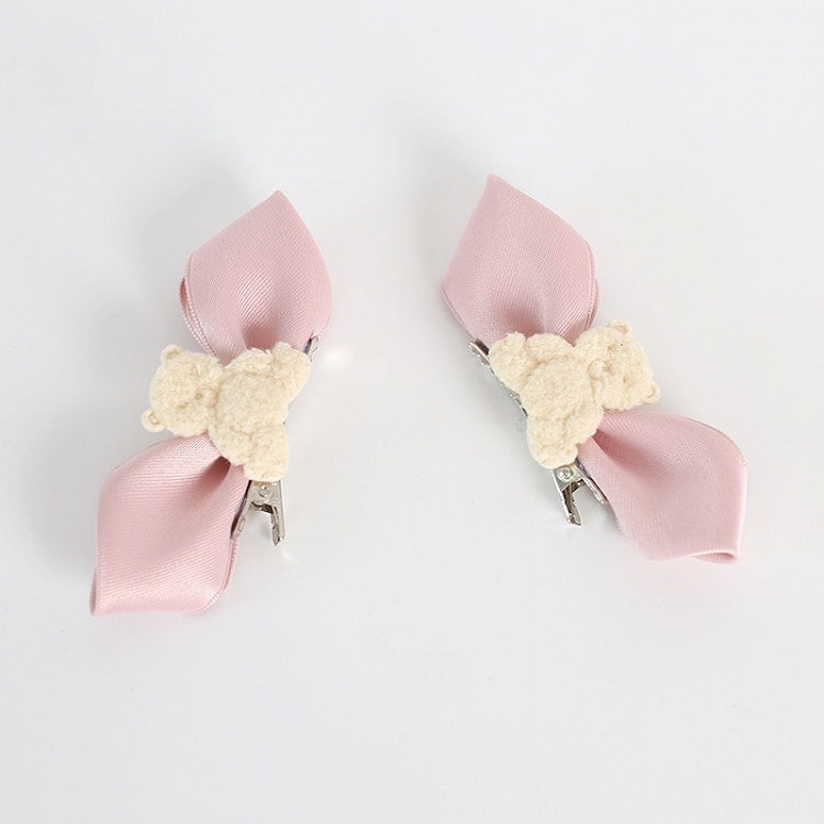 Hairclips A of Pair Bear Decorations Pink with Beige Bowknot