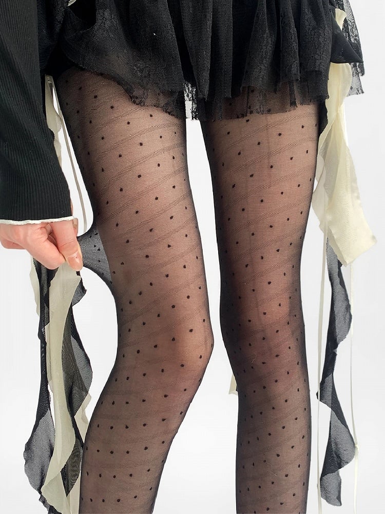 Sheer Dotted Black White Pantyhose /