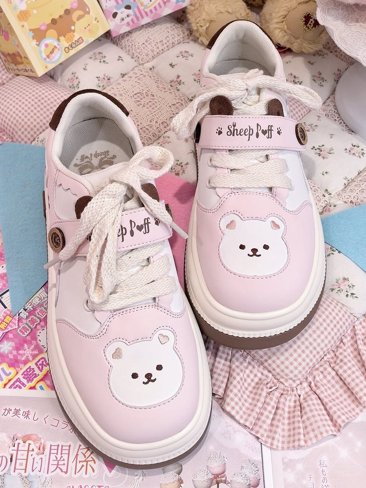 Lace-up Lolita Design with in Print Pink Paw Closure Platform Velcro Sweet Removable Sneakers
