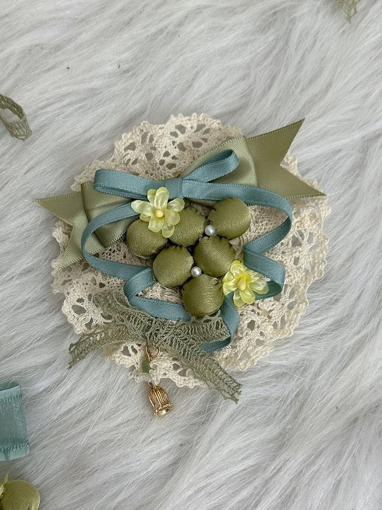 Floral Hairclip Lace Green Lolita Trim Decorated Grape Bow