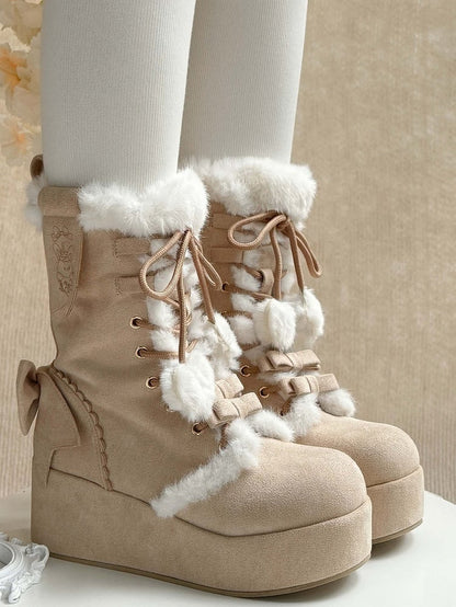 Fleece Lining Lolita Platform Sweet Brown Boots with 4cm Cozy