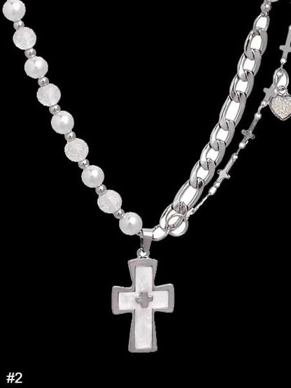 Cross Pendant Silver Y2K Necklace - Kiwi Store