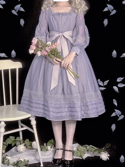 Purple Square Neck Classic Lolita Long Sleeve OP