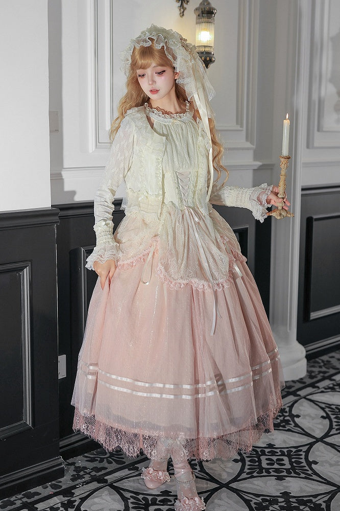 Pink Classic Gradient Lolita JSK Set with Cardigan and Hair Accessories - With PUJI