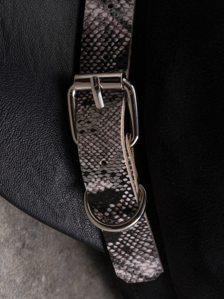 Beret Hat Snakeskin Design Buckle Pattern Black Gothic