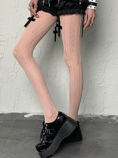 パンクライトウェイストランドタイツ 中空デザイン ピンクストライプ Y2K
