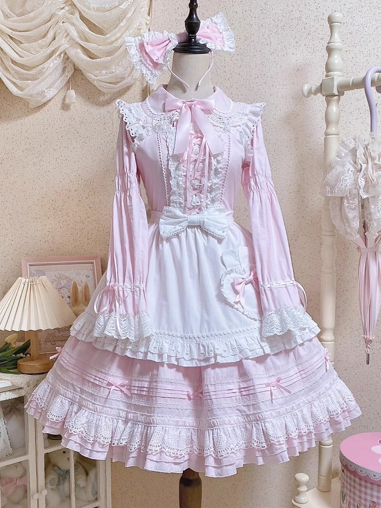 White Lolita Apron with Multicolor Bowknots