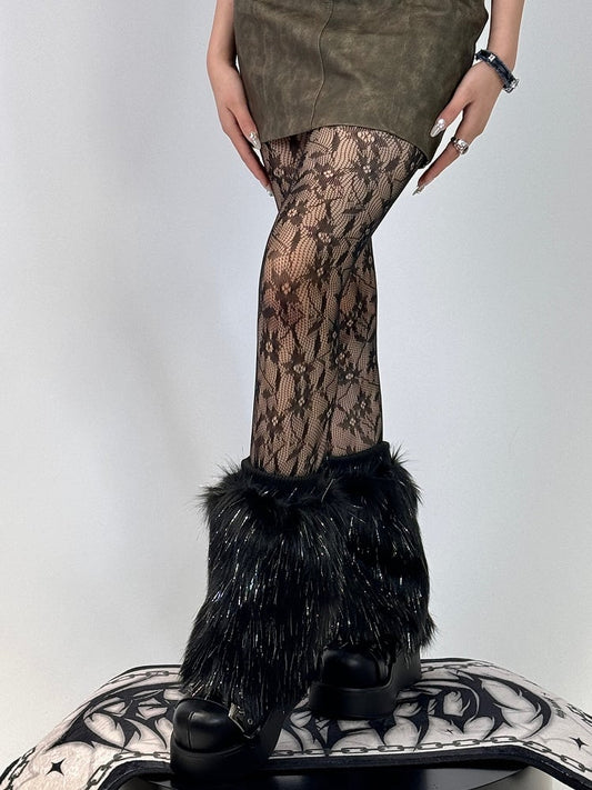 Thread Shimmer Plush Y2K-Style Design Warmers Black/White Leg 25CM/40CM