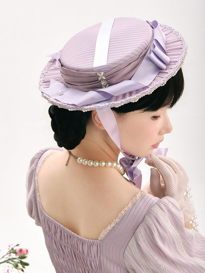 Purple/Champagne Lolita Mini Hat Featuring Bow Accents - KOMOMO
