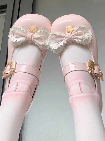 Multi-layer Cake Bows Light Pink Buckle Low Heels with Sweet