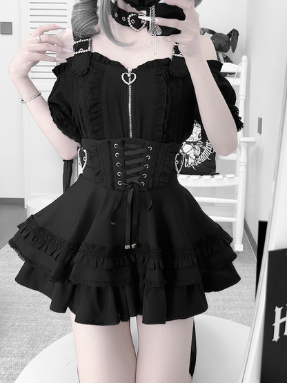 ショートスタイル チョーカー フリースリーブ トップ付き ジライケイ オフショルダー ネックライン ランドマイン ブラック