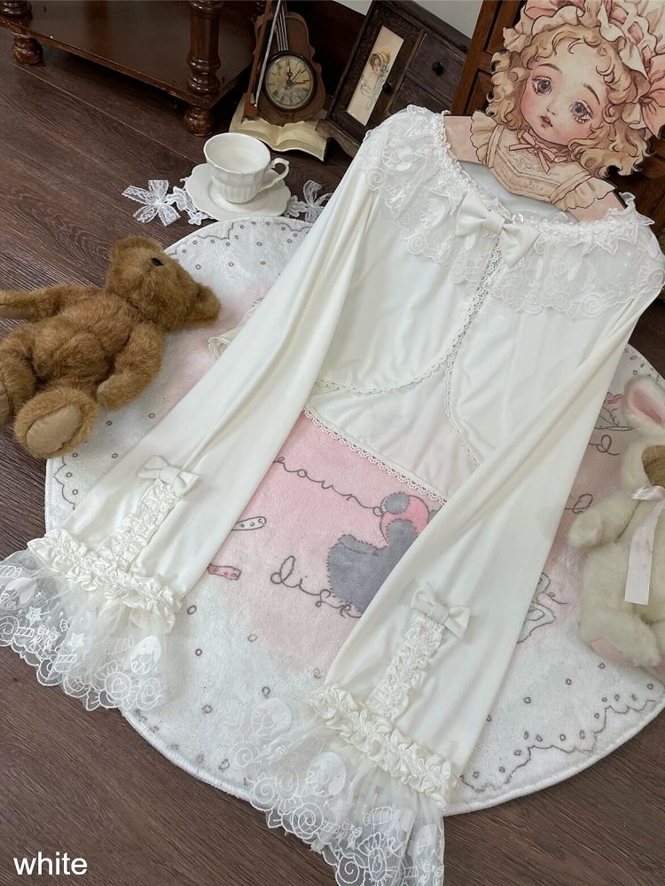 Long-Sleeve Lolita Top in 8 Colors with Lace Trim - Star Fantasy