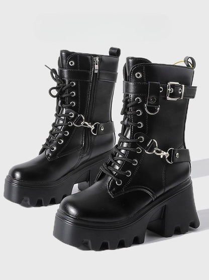 with Punk Multi-Closure System Heel Black - Chunky Boots
