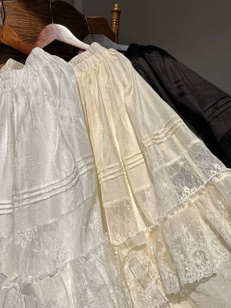 3-Color Lace Tiered Underskirt with Bow - Tan Tuan