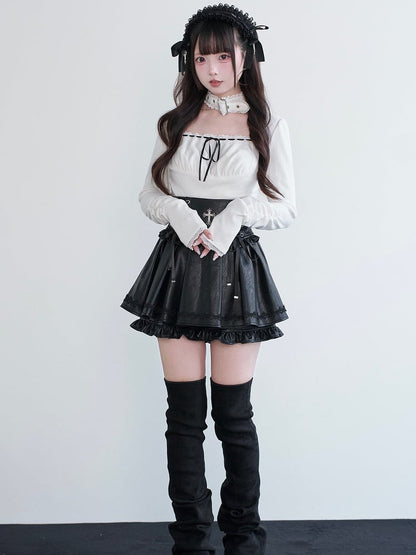 White Choker-Integrated Jirai Kei Top Square Neck