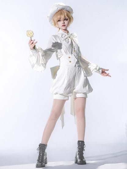 Ouji High Big Train Belt with Bow Lolita Waist Corset White Shorts Overall