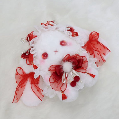 Decorated Strap Bowknot Pompom with White Rabbit Convertible Red Bag