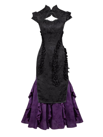 Kaskadierende schwarze Vibes Qipao-Besatz Jacquard Lila Lolita-Kleid Qi Saum Cthulhu Rüschen