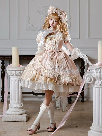 Bead Bow Accents Dress Rhinestone Lolita Pink Princess and