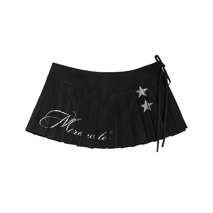 Black star print layered pleated mini skirt from innomoood