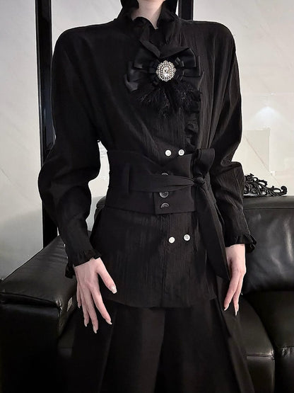 Black Corset Elegant Wide-leg Pants with Detachable