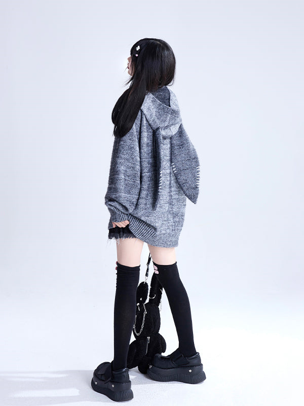 Hooded Cardigan Ears Gray Bunny