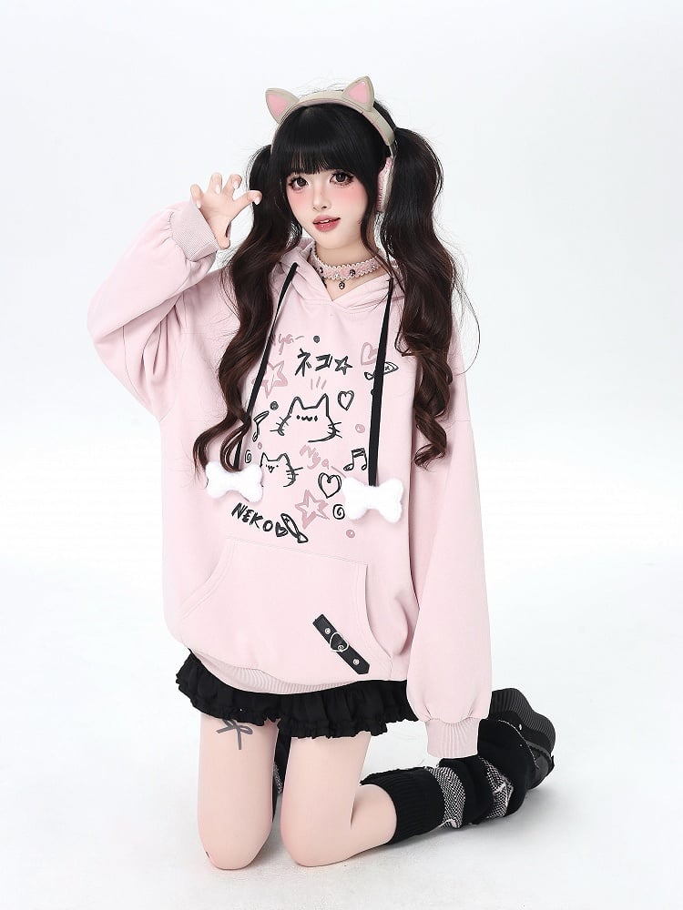 Hoodie Pink Y2K Jacket - Pattern Cat