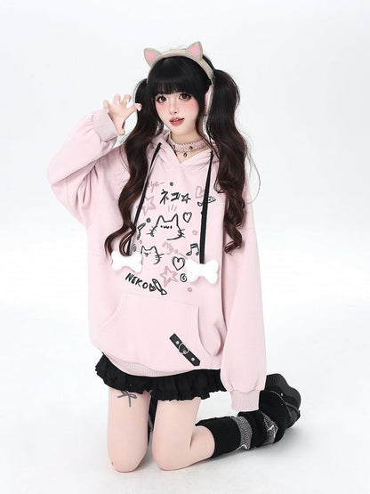 Hoodie Pink Y2K Jacket - Pattern Cat