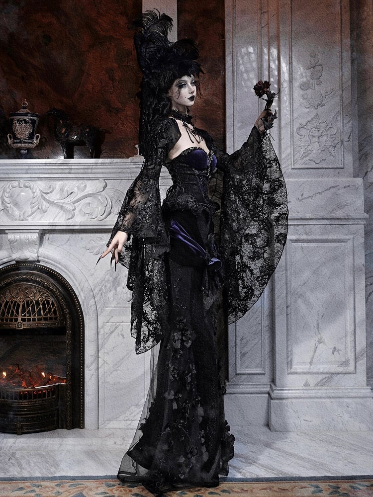 Chains Black Lace with Bead Shrug Sparkling Bell Sequins Sleeves and