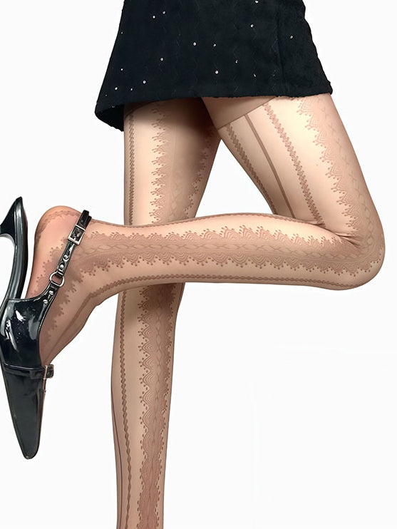 タイツ ホワイト/ブラック/ブラウン/グレー 柄 ストライプ