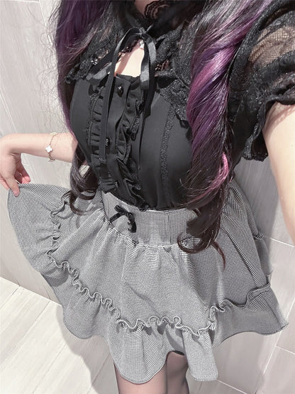 Jirai Kei Black Lace Cape Short Sleeve Blouse/ Sleeves Only