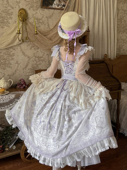 ロリータ フローラルバスケット クラシックジャンパープリントドレス 花とスカート パープル