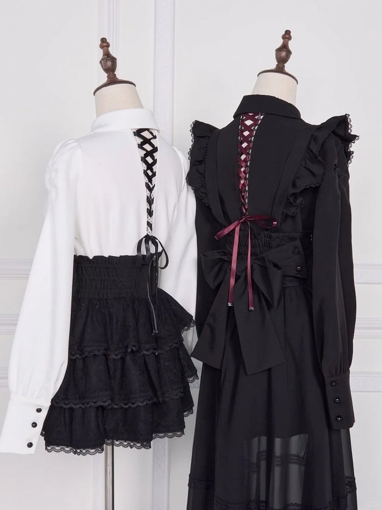 Jirai Kei High-Waist Skirt with Corset Lacing and Mesh - No Genki
