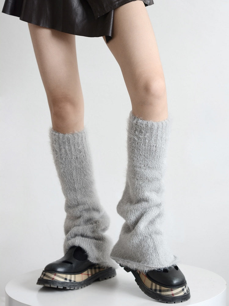 Plush Flared Knitted Leg Warm Warmers Black/White/Gray