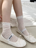 Ribbed Calf Socks Trim Butterfly Yellow/White/Blue/Gray Details