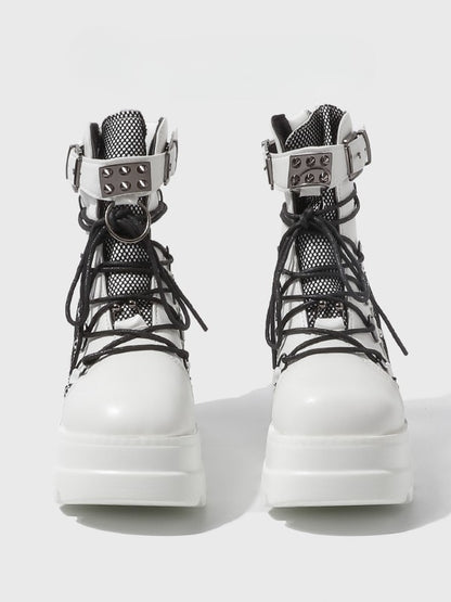 Gothic Studded - Platform Harness Ankle Boots White
