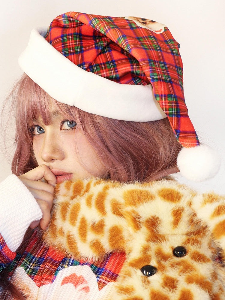 Plaid Puppy Hat Pattern Print Christmas Red