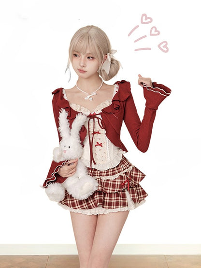 White Lace Flutter Floral Top Trim Sleeve and with Print