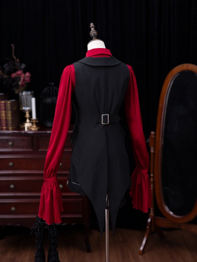 Black and Red Vampire Waistcoat with Bat Wing Tail and Curved Hem - DevilInspired Exclusive Collection