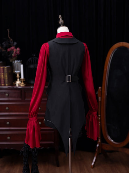 Black and Red Vampire Waistcoat with Bat Wing Tail and Curved Hem - DevilInspired Exclusive Collection