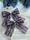 Kei Heart with Jirai Pink/Black Clip Hair Bow Black Charm Lace