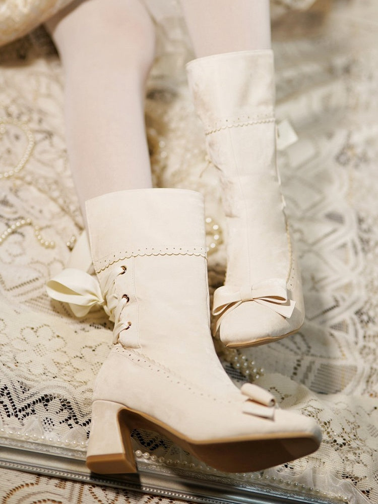 Inner Closure Shaft - Sophisticated Collapsible Top Bow Beige at Lolita Zip Boots with