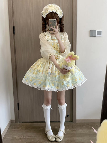 Print and Gold Yellow Mouse Sweet Ingot Dress Lolita Overall