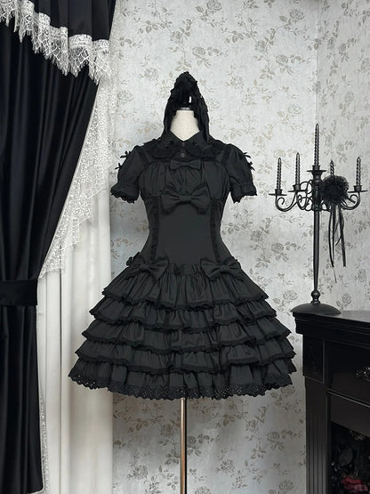 Gothic Tiered Bow Black Accents Lolita with Ruffles Dress