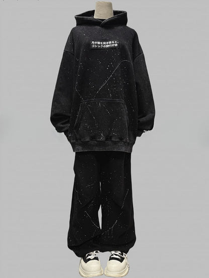 Print Black Letter Applique Ink Hoodie with Y2K