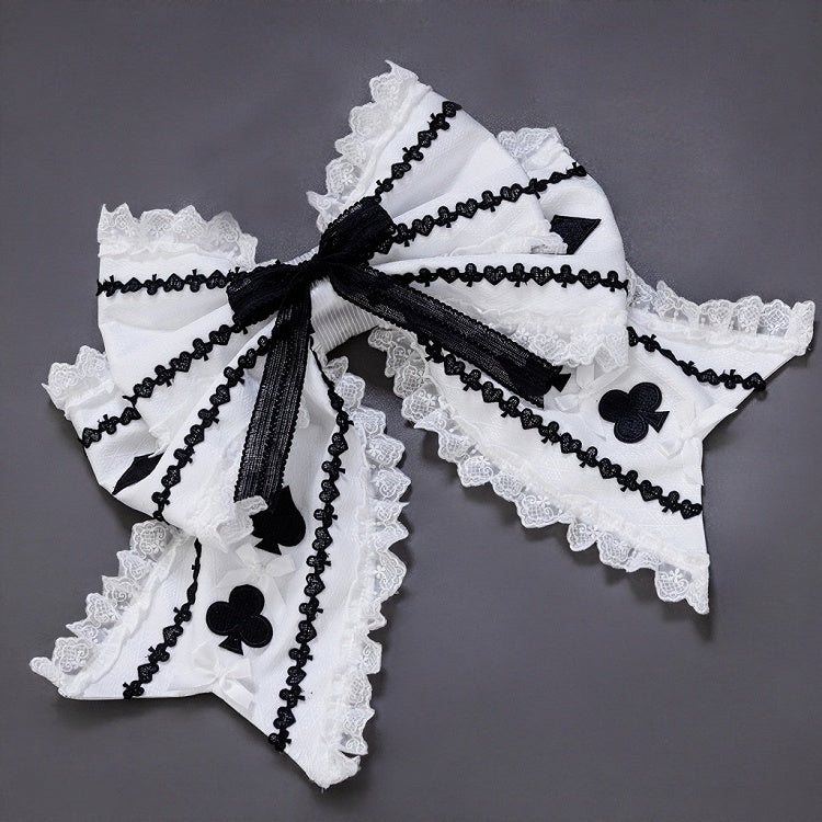 White & Black Alice Vibes Large Bow with Card Suit Patches - Hinana Queena