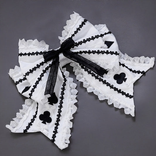 White & Black Alice Vibes Large Bow with Card Suit Patches - Hinana Queena