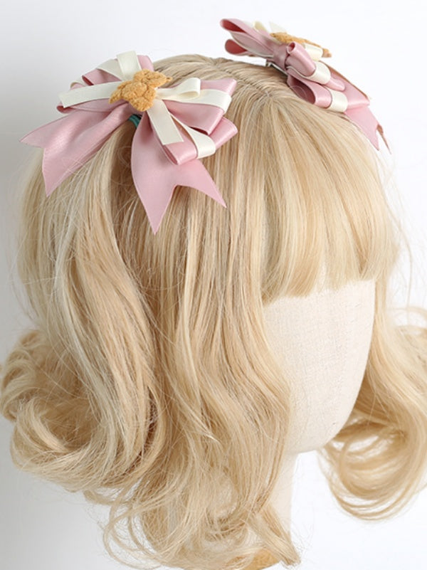 Decoration Pink Bear Bowknot Beige and Hairclip Cute with
