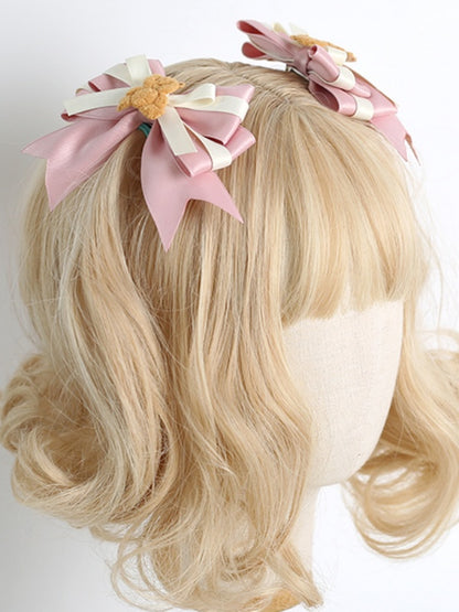 Decoration Pink Bear Bowknot Beige and Hairclip Cute with